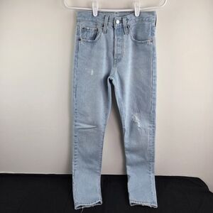 Levis 501 S Jeans Womens 26x29 Light Wash Blue Fly Button Skinny Fit